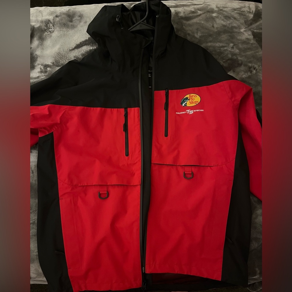 Red and Black Bass Pro Rain Jacket